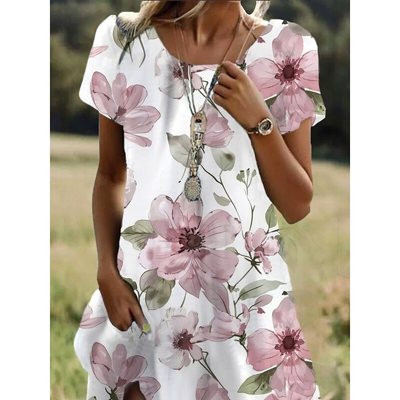 Women's Mini Dress A Line DressCasual Dress T Shirt Dress Tee Dress Sundress Stylish Casual Vacation Casual Daily Regular Fit Floral Graphic Short Sleeve Crew Neck Light Pink Summer2