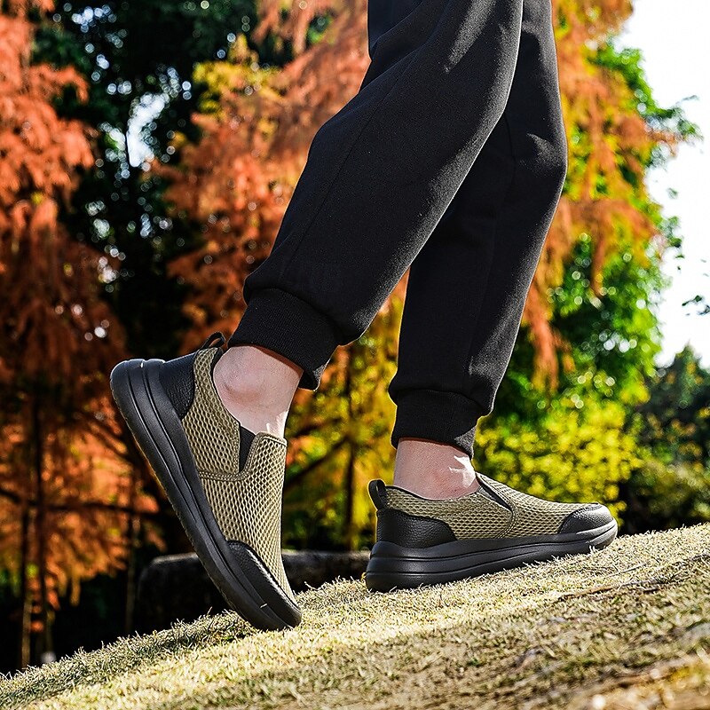 Men's Modern Slip-On Sneakers, Grey Mesh with Elastic Goring, Stylish and Comfortable Urban Shoes3