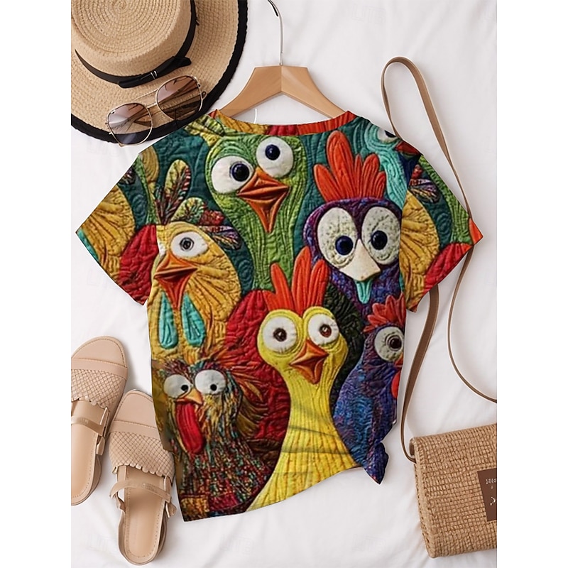 Easter Women's Blouse Graphic Animal Stylish Casual Short Sleeve Crew Neck Regular Tops Daily Print Green Summer Spring2