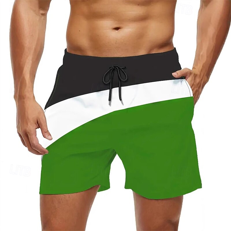 Men's Swim Trunks Swim Shorts Board Shorts Bottoms Drawstring with Pockets Swimming Surfing Beach Water Sports Patchwork Summer Spring2