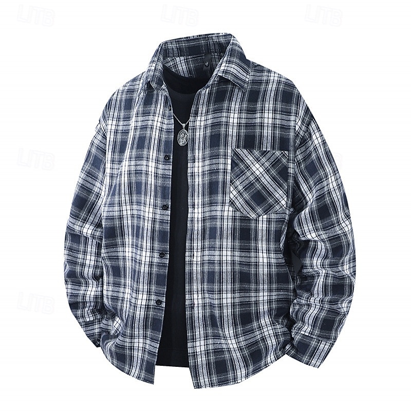 Men's Shirt Summer Shirt Casual Shirt Beach Shirt Button Up Shirt Black Yellow Red Navy Blue Blue Long Sleeve Plaid Lapel Vacation Hawaiian Pocket Clothing Apparel Polyester Fashion Casual Comfortable