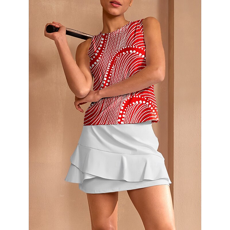 Women's Tennis Shirt Red Sleeveless Top Ladies Golf Attire Clothes Outfits Wear Apparel4