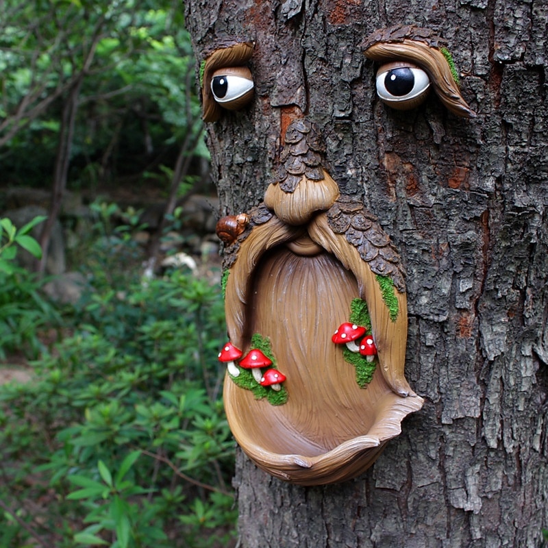 Tree Face Bird Feeder Funny Old Man Tree Face Weather Resistant Tree Bird Feeder Resin Decorative Tree Art for Garden Yard Outdoor, Tree FaceTree Bird Feeder4