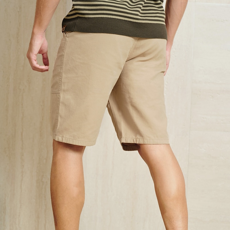 Men's 100% Cotton Cargo Shorts Patchwork Zipper Pocket Solid Color Knee Length Wedding Outdoor Party Vacation Vintage Light Khaki Black Micro-elastic3