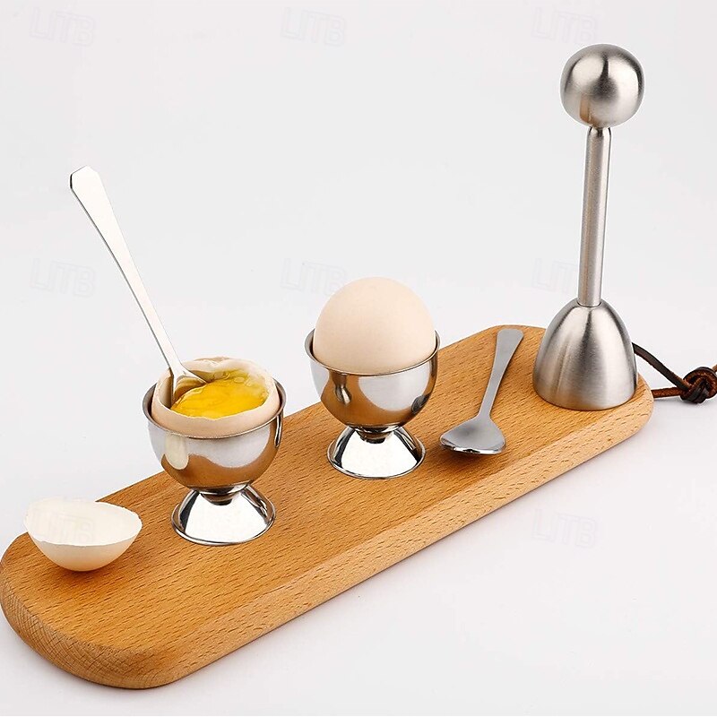 Egg Shell Opener Set  2 Pcs Egg Cups for Soft Boiled Eggs & 2 Pcs Spoons Rust-Resistant Stainless Steel Fits Any Size - Ergonomic Design Adjustable Effort for Effortless & Precise Cracking3