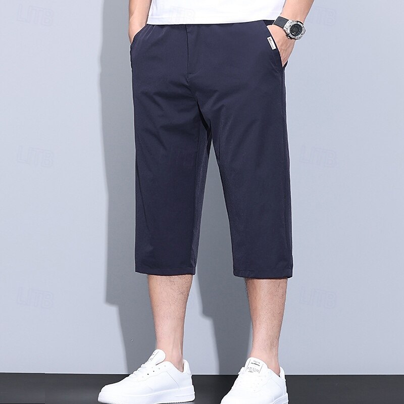 Men's Capri Pants Shorts Dress Shorts Casual Shorts Pocket Elastic Waist Straight Leg Plain Breathable Moisture Wicking Calf-Length Office Business Daily Fashion Streetwear Black Blue