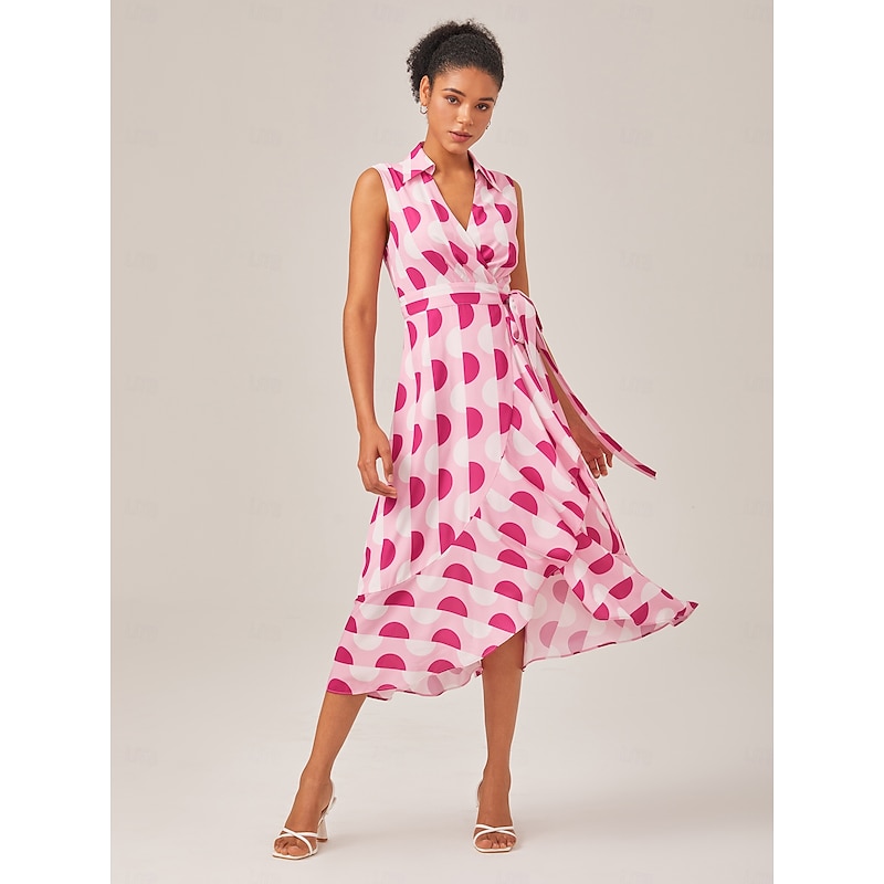Vacation-Style Pink Polka Dot Shirt Dress