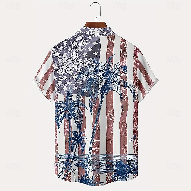 Men's Coconut Tree American US Flag Tropical Plants Casual Shirt Summer Hawaiian Shirt Button Up Shirt Short Sleeve Hawaiian Resort Vacation Beach Wear Summer Spring Turndown 3D Print Collared Shirts2
