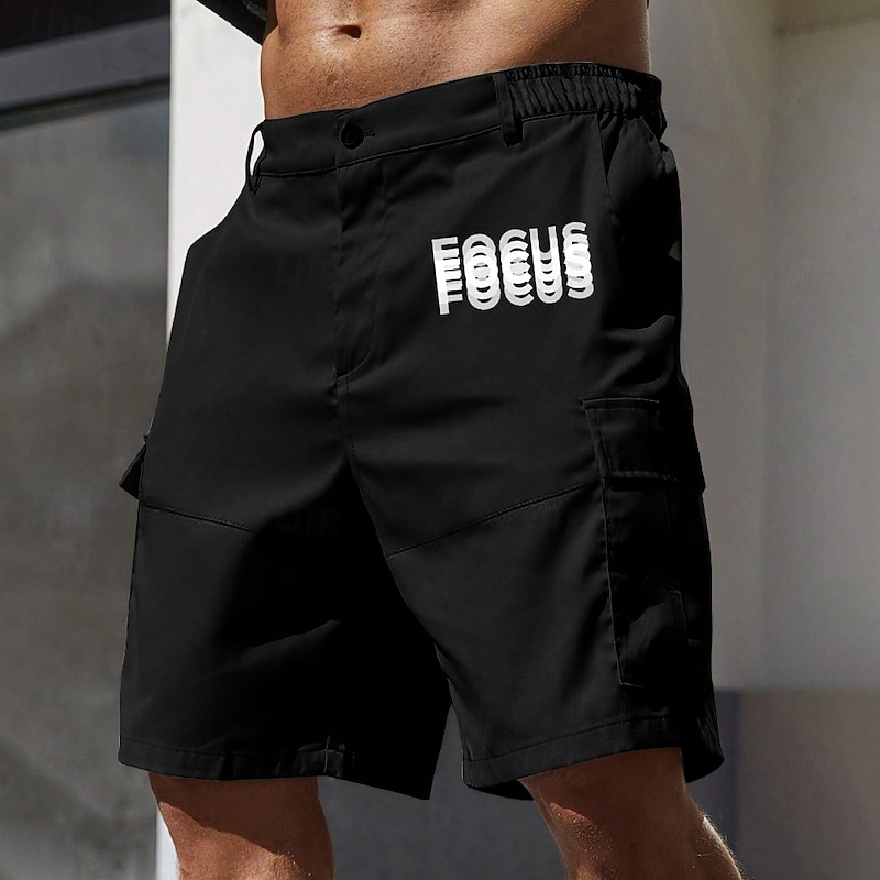 Men's Cargo Shorts Work Shorts Elastic Waist Multi Pocket Double Vision Letters Knee Length Sports Outdoor Casual Camping & Hiking Classic Shorts Black Army Green Micro-elastic2