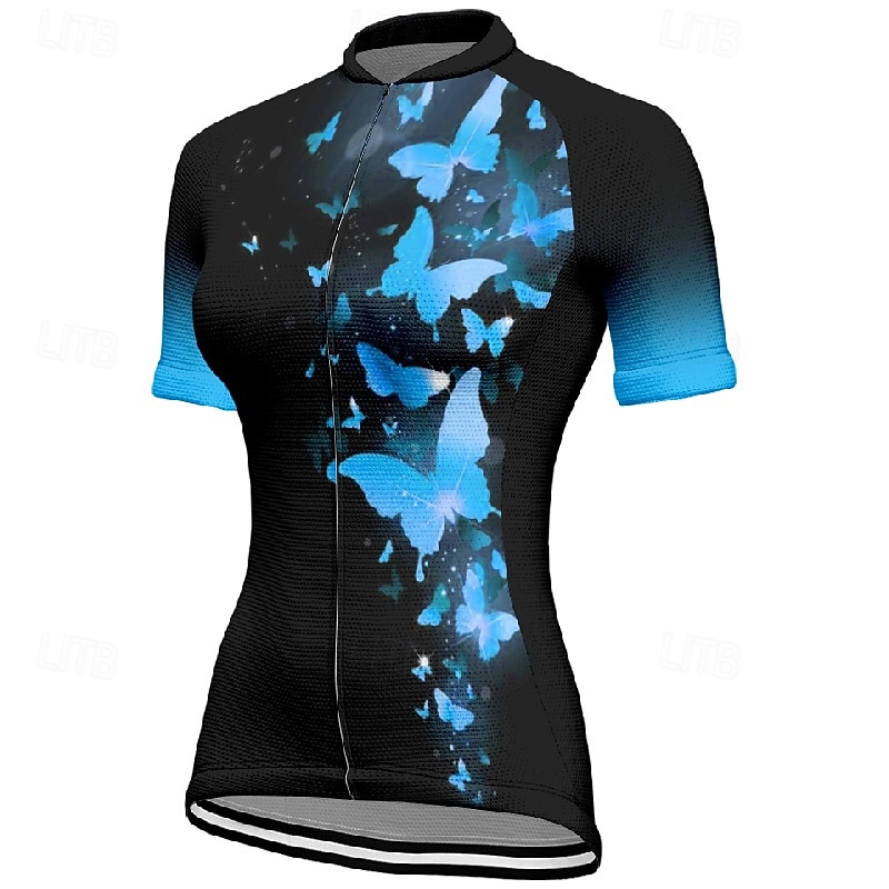 Women's Cycling Jersey Butterfly Short Sleeve Bike Tee Tshirt Jersey with 3 Rear Pockets Mountain Bike MTB Quick Dry Anatomic Design Wicking Breathable Sports Red Blue Dark Green Clothing Apparel