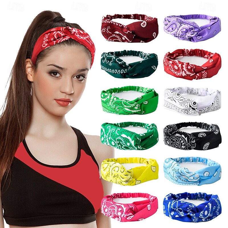 Bohemian Stretch Headbands Paisley Pattern Sweat-Wicking Polyester Hairbands for Hip Hop Dance & Sports Cooling Sports Headbands Casual Wear Absorbent Fabric