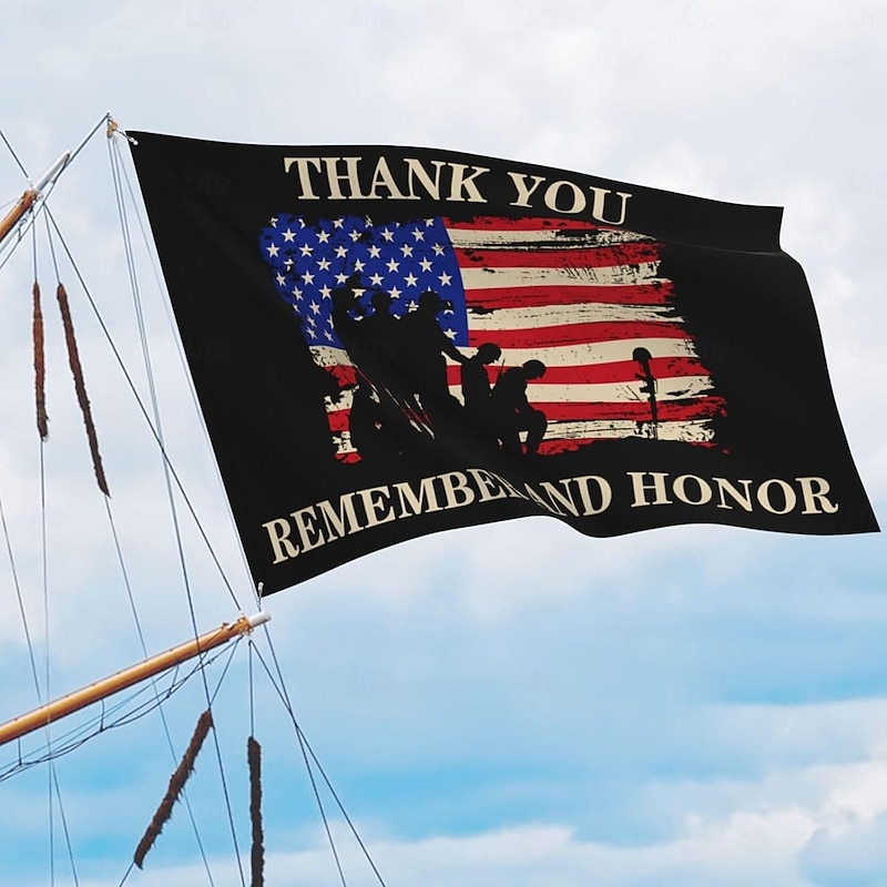 4th of July Outdoor Indoor with Grommets Patriotic Flag Veteran Gift Memorial Day American House Yard Garden Decorations Holiday Banner Sign