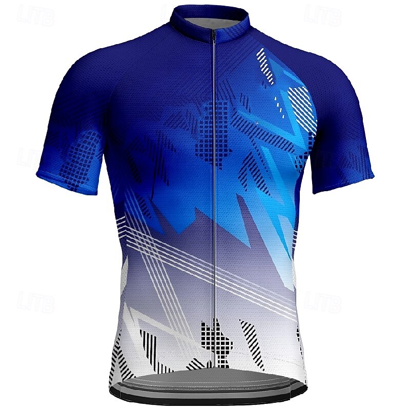 Men's Cycling Jersey Geometric Short Sleeve Bike Tee Tshirt Jersey with 3 Rear Pockets Mountain Bike MTB Quick Dry Anatomic Design Wicking Breathable Sports Blue Clothing Apparel