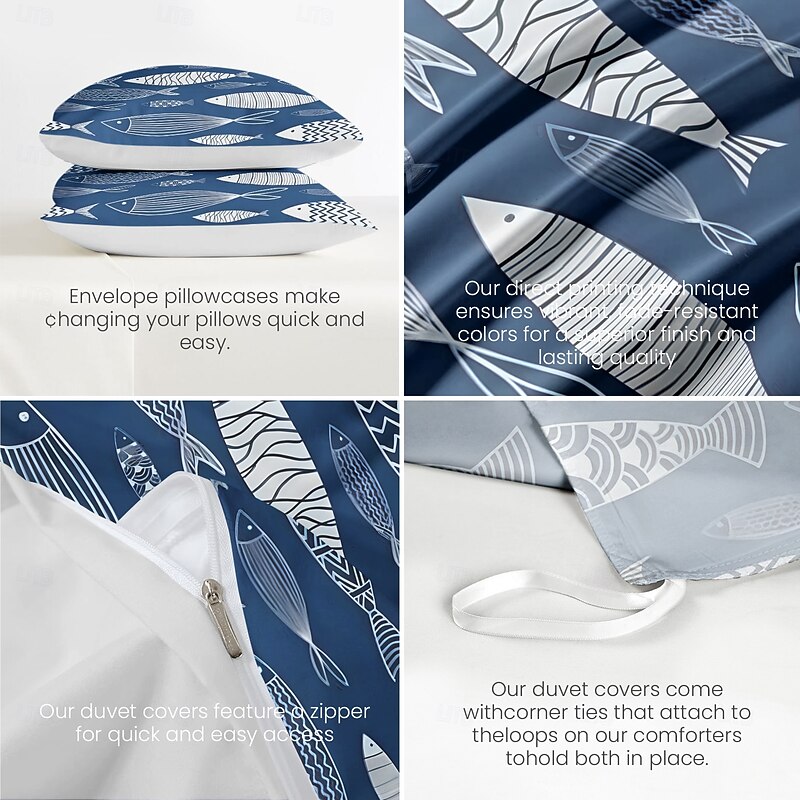 Japanese Fishes Duvet Cover Full Size Bedding Set Bed Sets Quilt Cover Soft Lightweight Comforter Cover with 2 Pillowcases for Summer Spring4