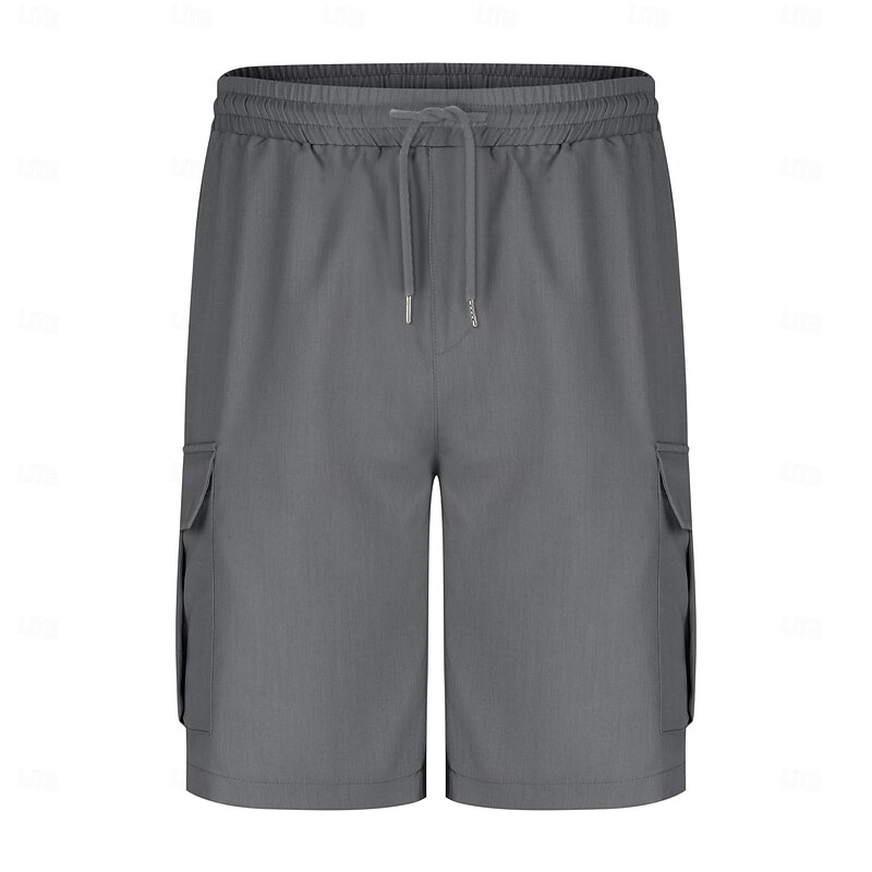 Men's Cargo Shorts Shorts Summer Shorts Casual Shorts Elastic Waist Multi Pocket Straight Leg Plain Moisture Wicking Wearable Knee Length Outdoor Casual Daily Fashion Streetwear Dark Khaki Black2