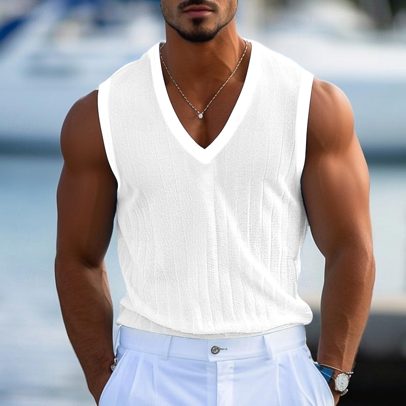 Men's Tank Top Vest Sleeveless Shirt Muscle Shirt Sleeveless V Neck Summer Plain Fashion Classic Comfortable Street Casual Holiday White Blue Top Tee for Men4