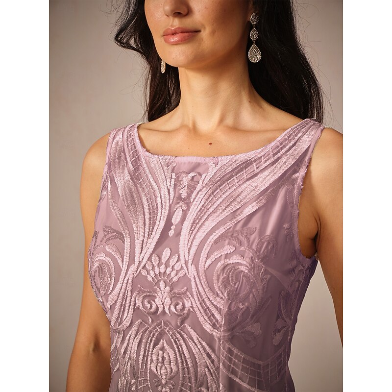 Women's Tea Length Lace Dress Party Dress Wedding Guest Dress Shift Dress Elegant Party Wedding Guest Cocktail Party Loose Fit Solid Color Sleeveless Off Shoulder Blush Pink Summer2