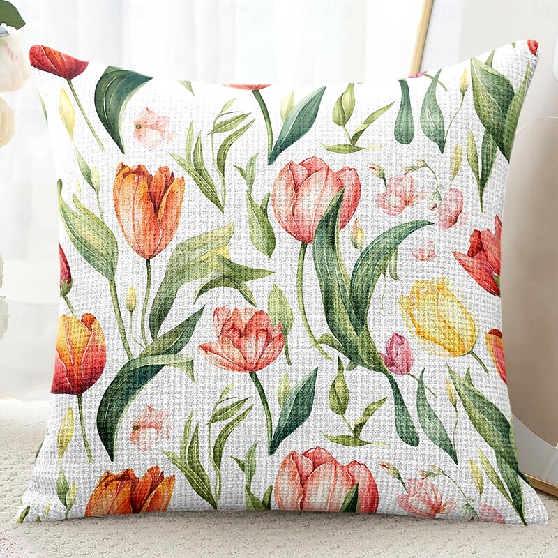 Floral Tulips Decorative Toss Pillows Cover 1PC Soft Square Couch Cushion Case Pillowcase for Bedroom Livingroom Sofa Chair3