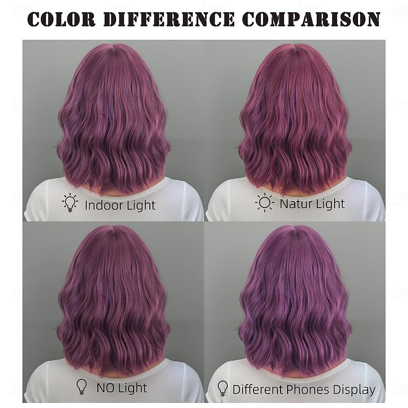 Synthetic Wig Wavy Curly Weave Asymmetrical Neat Bang Machine Made Wig 14 inch A1 Synthetic Hair Women's Classic Comfortable Color Gradient Multi-color4