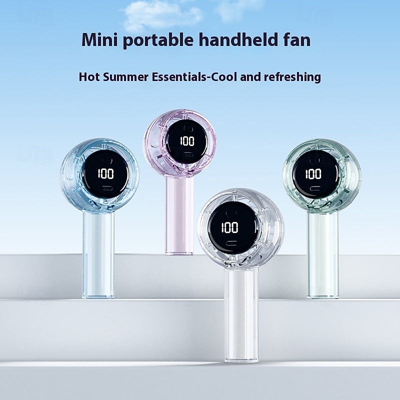 Compact Mini Fan with LED Screen and Torch – USB Rechargeable 5-Speed Fan for Indoor Outdoor Travel