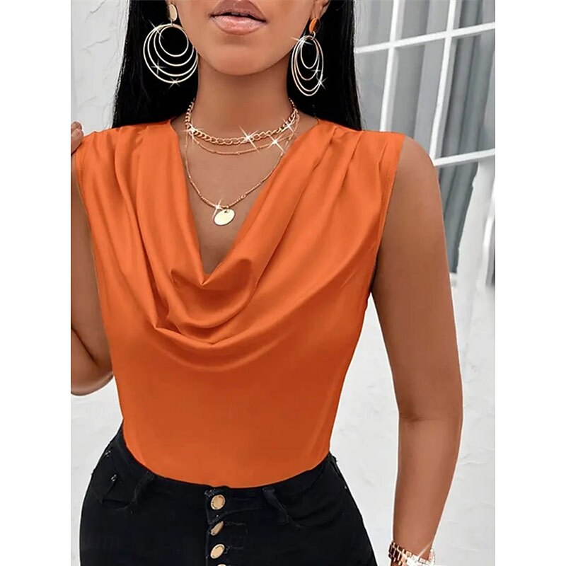 Women's Tank Top Plain Stylish Modern Sleeveless Cowl Neck Regular Tops Daily Holiday Black Pink Orange Apricot Summer3
