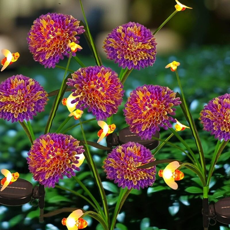 2 Pcs LED Solar Flower Lights 6LEDs Outdoor Patio Landscape Light Christmas Wedding Party Holiday Home Yard Pathway Decoration