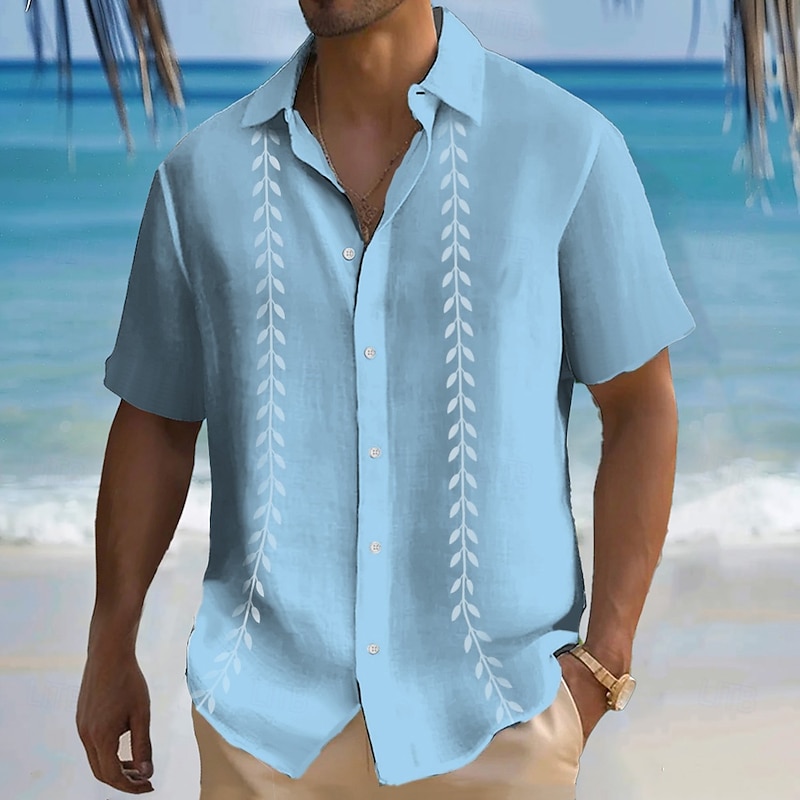Men's Geometric Shirt Guayabera Shirt Button Up Shirt Short Sleeve Fashion Casual Vacation Dailywear Beach Wear Summer Spring Turndown 3D Print Collared Shirts Pink Blue Green
