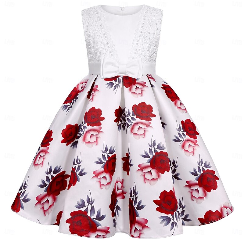 Kids Girls' Party Dress Graphic Short Sleeve Special Occasion Princess Polyester Party Dress Summer Spring kids Ivory Wine4