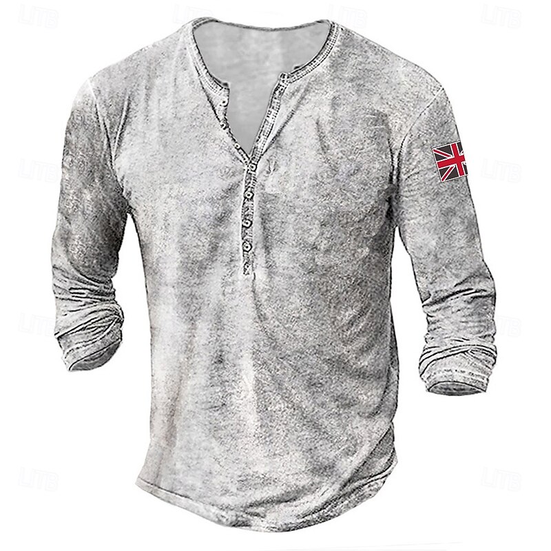 Men's Button T Shirt Henley Shirt Tee Tee Top Long Sleeve Henley Summer National Flag Solid / Plain Color Fashion Designer Fashion Vacation Street Going out Dark Grey Black White Top Tee for Men