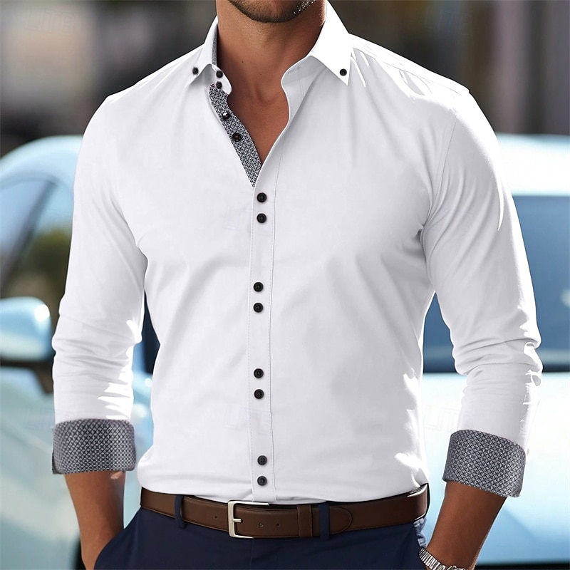 Men's Dress Shirt Button Down Shirt Wrinkle Resistant Wedding Outdoor Light Blue Black White Pink Long Sleeve Turndown Summer Spring Clothing Apparel