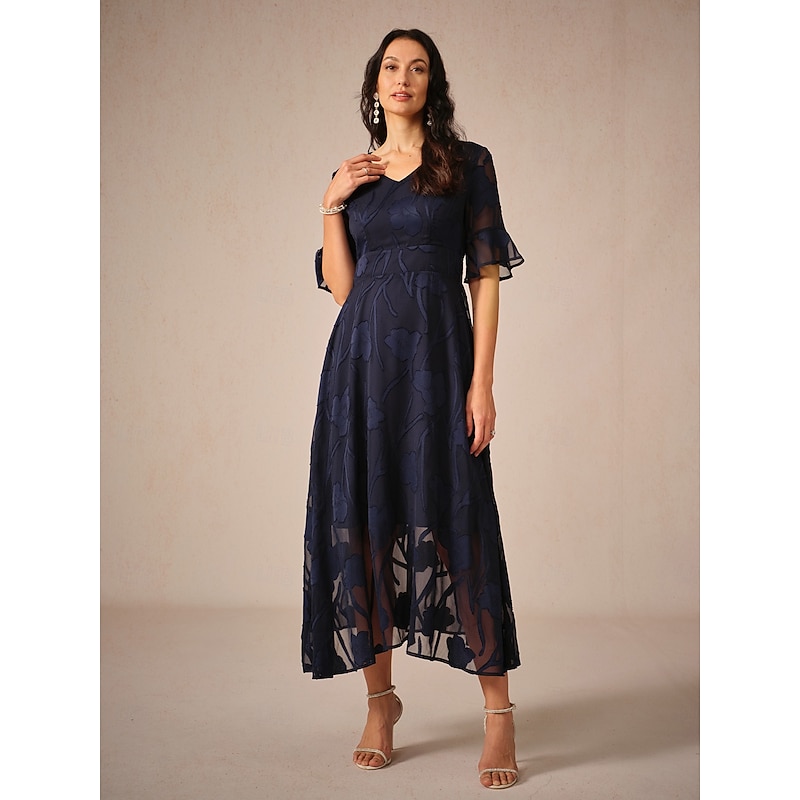 Women's Maxi Dress Cocktail Dress Wedding Guest Dress Semi Formal Dress A Line Dress Elegant Work Birthday Flutter Sleeve Wedding Guest Cocktail Party Formal Evening Regular Fit Solid Color Plain4