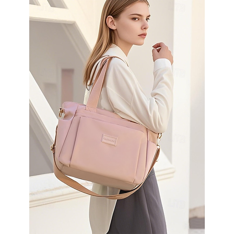 Women's Large Capacity Tote Bag – Waterproof Nylon Handbag with Multiple Pockets, Zipper Closure, and Shoulder Strap for Travel, Work and Daily Use2