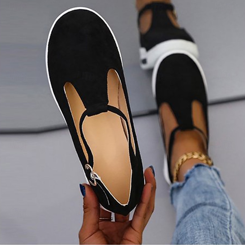 Women's Platform T-Strap Sneakers – Casual Black and White Mary Jane Shoes with Thick Sole for Walking & Everyday Wear4