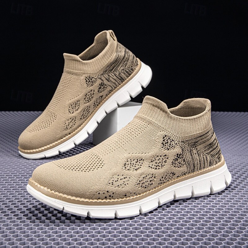 Men's Textured Knit Slip-On Sneakers, Comfort Fit with Fashionable Chunky Sole, Casual Streetwear Shoes4