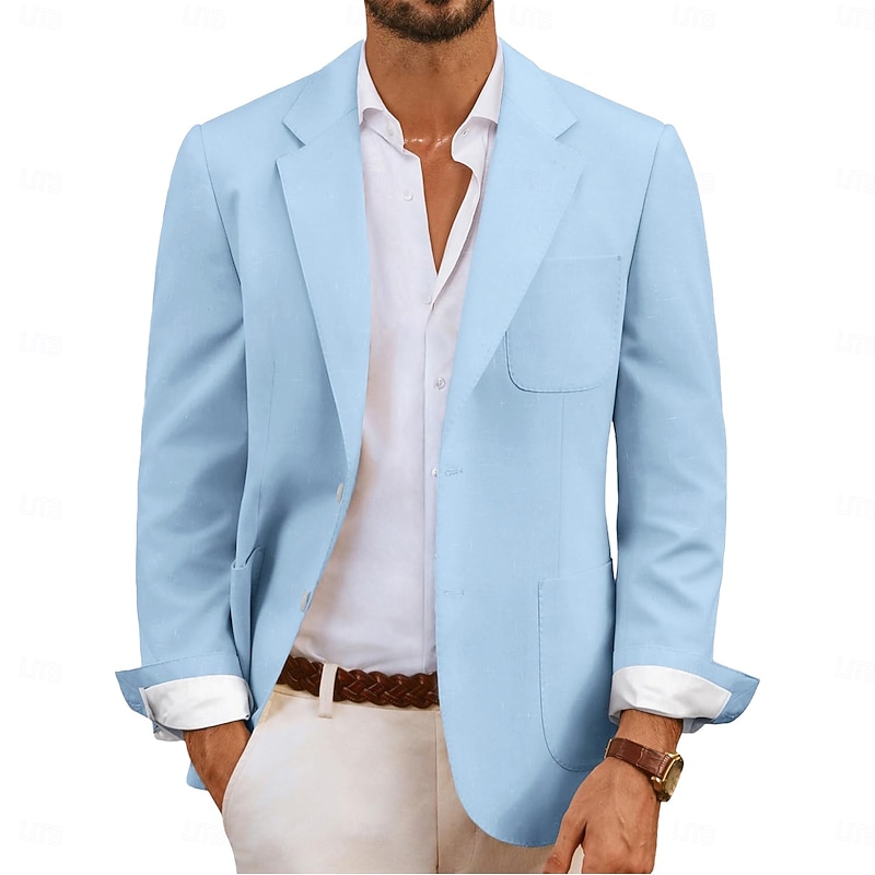Men's Blazer Jacket Sport Coat Notch Collar Fashion Casual Solid Colored Sky Blue Sage Standard Fit Single Breasted Two-buttons2