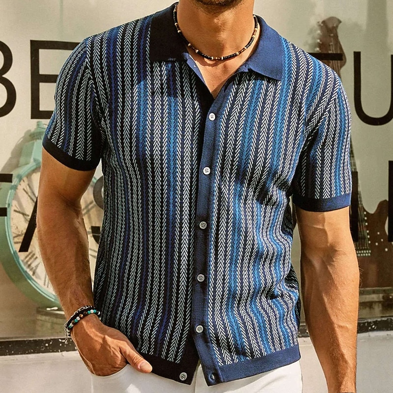 Retro Vintage 1970s Sweater Shirt Cardigan Crochet Button Down Striped Fancy Dress Men's Masquerade Vacation Dailywear Pride Parade Adults' Top4