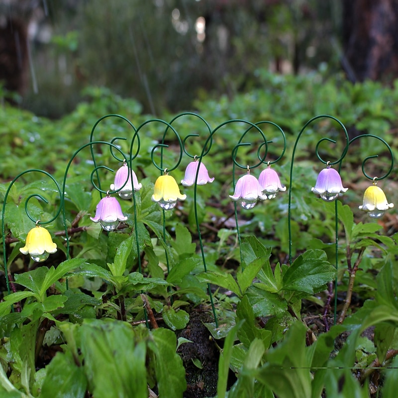 9 Pcs Lily of The Valley Garden Stakes Decor Metal Yard Art Ornaments Spring Summer Resin Flower Garden Stakes Outdoor Lawn Pathway Patio Plant Pot, Flower Bed3
