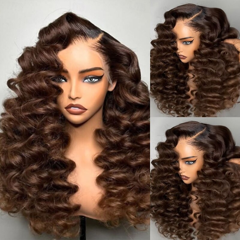 Brazilian Remy Human Hair Glueless 5x5 Lace Closure Wigs with Baby Hair Ombre Colored Lace Frontal Wig  Loose Deep Wave Pre-Plucked for Women