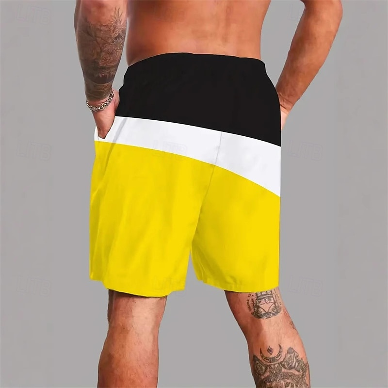 Men's Swim Trunks Swim Shorts Board Shorts Bottoms Drawstring with Pockets Swimming Surfing Beach Water Sports Patchwork Summer Spring4