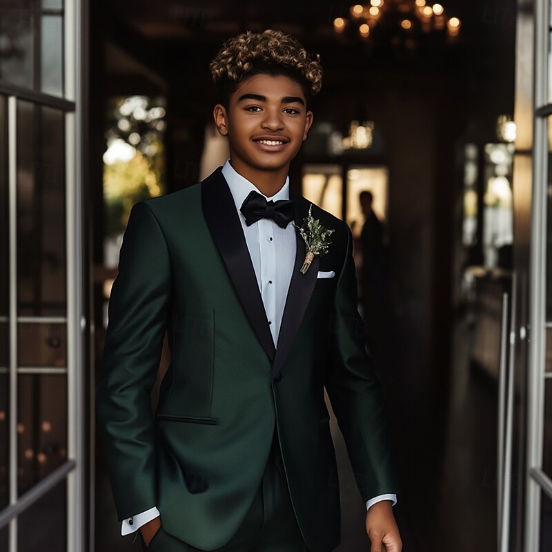 Men's Wedding Party Party Suits Peaked Lapel Dark Green Fashion Formal Solid Colored Standard Fit 2 Piece Single Breasted One-button3