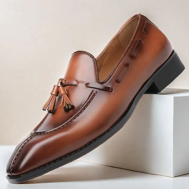 Men's Brown Kentucky Derby Shoes with Tassel Detail - Polished Leather Oxfords for Racing Events and Formal Occasions