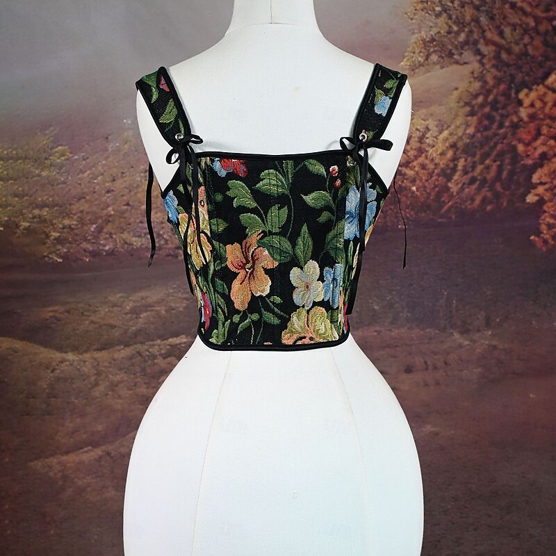 Retro Vintage Medieval Renaissance Corset Vest Bustier Viking Lace up Floral Fancy Dress Women's Celtic Fantasy Halloween Carnival Performance Party LARP Adults' Corset4