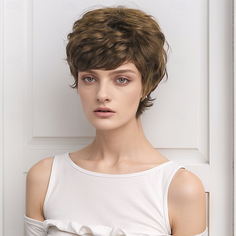 Synthetic Wig Wavy Curly Weave Middle Part Asymmetrical Machine Made Wig 10 inch A1 Synthetic Hair Women's Classic Comfortable Color Gradient Multi-color