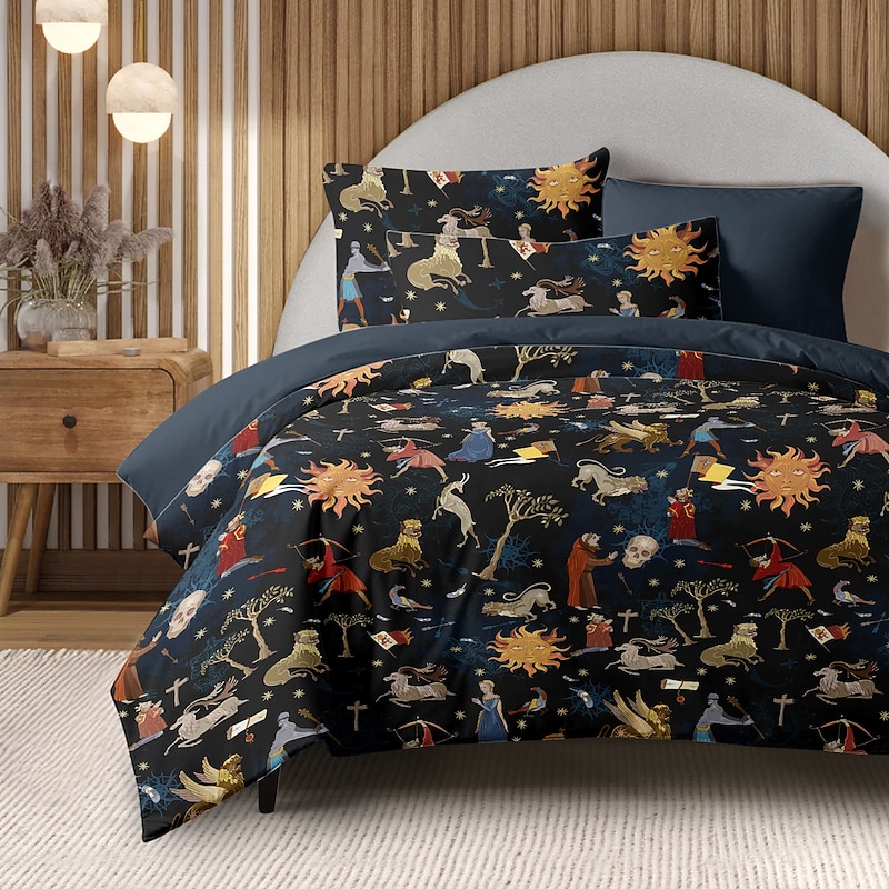 Vintage Medieval Duvet Cover Set 100% Cotton Soft and Breathable Bedding Featuring Prints Lightweight and Durable Quilt Cover Comfortable for All Seasons Easy to Care