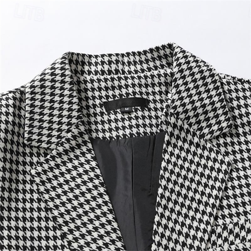 Men's Blazer Cocktail Attire Wedding Party Cocktail Chic & Modern Elegant & Luxurious Summer Spring Polyester Houndstooth Single Breasted One-button Blazer White+Black4