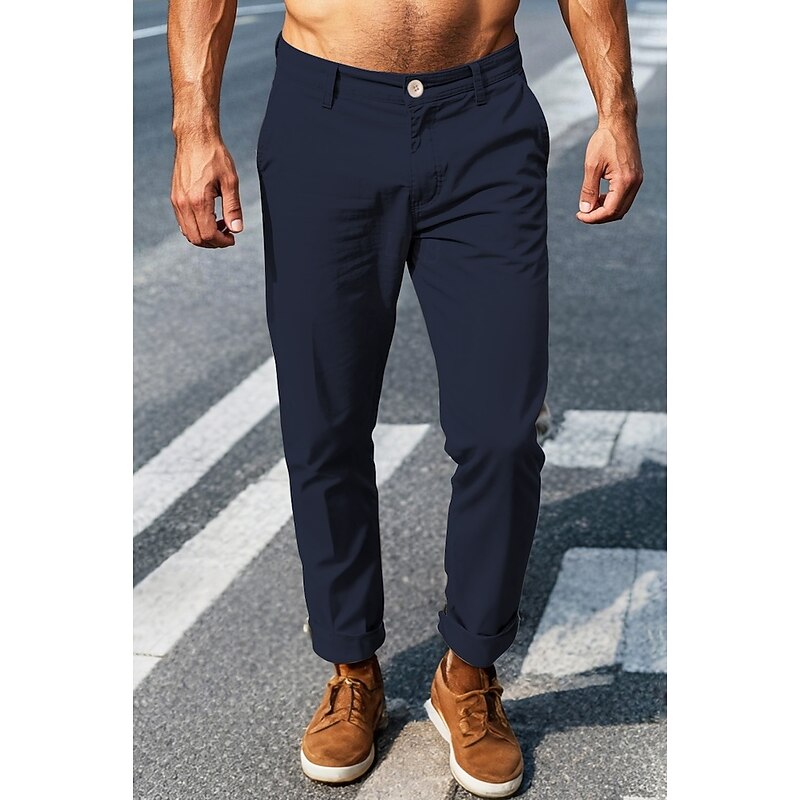 Men's Chinos Pants Trousers Trousers Chino Office Casual Cotton Navy Black Blue 30 31 323