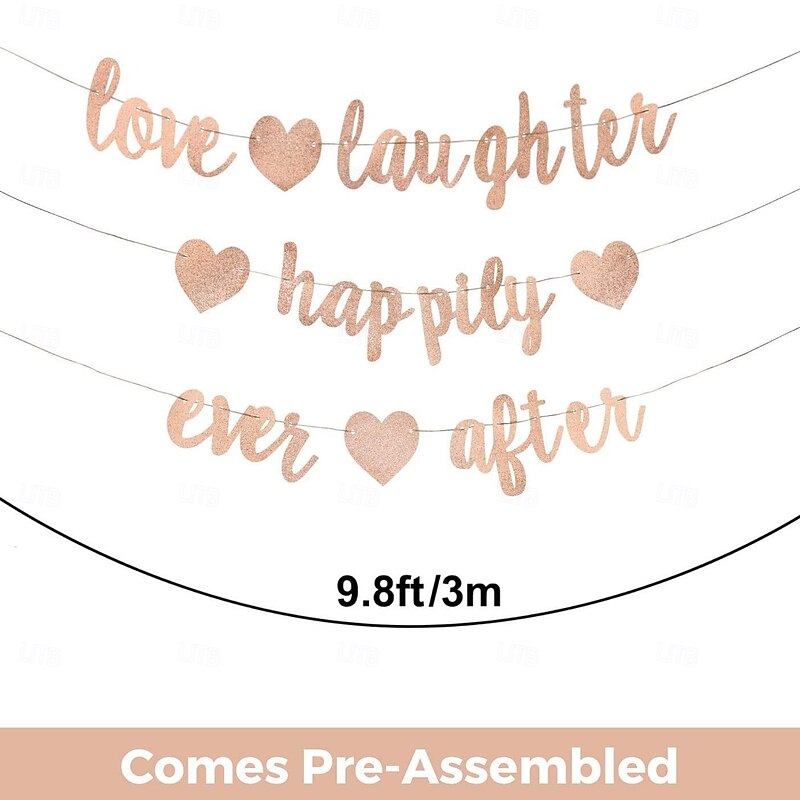 Bachelorette Party Decorations Love and Laughter Matte Pennant Banner, Rose Gold and Gold3
