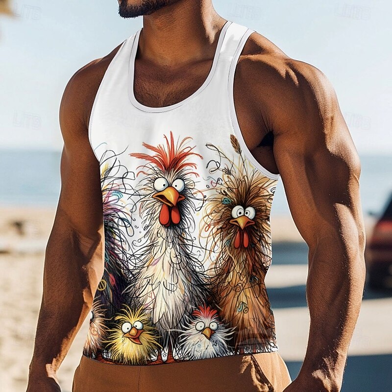 Men's Animal T Shirt Vest Top Sleeveless T shirt 3D Print Crew Neck Shirt Vacation Casual Hawaiian Holiday White 1 White Blue Summer Spring Clothing Apparel S M L XL XXL XXXL