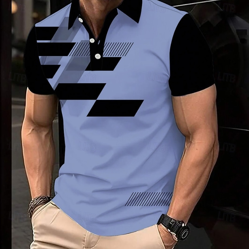 Men's Geometric Polo Short Sleeve Polo Shirts Collared Shirts Business Casual School Outdoor Daily Wear Home Wear Buttons 3D Print Summer Spring Fall Yellow Red Blue3