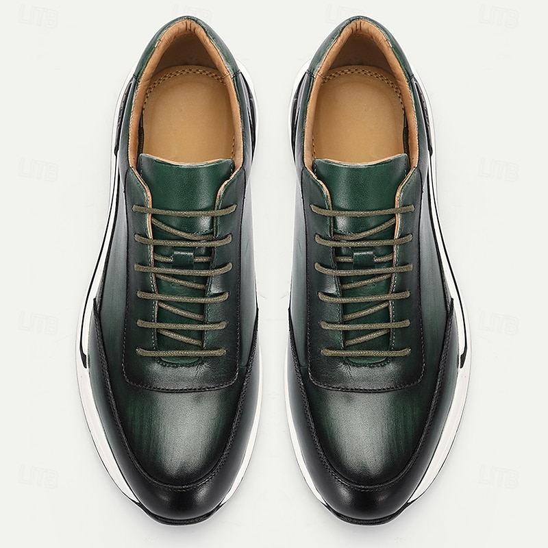 Men's Premium Cowhide Athletic Shoes in Dark Green & Black, Stylish Sporty Design for Casual & Active Wear4